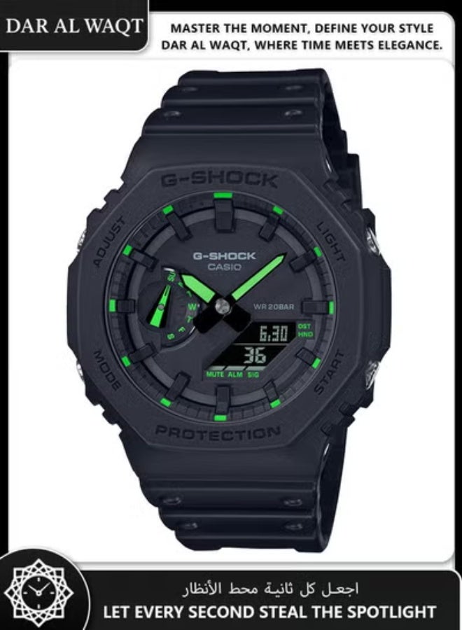 EDIFICE CASIO Casio G-Shock GA-2100-1A3 Men's Watch - Matte Black with Neon Accents, Octagonal Carbon Core Case, Shock Resistant, 200M Water Resistant, Luminous Hands - Image 1